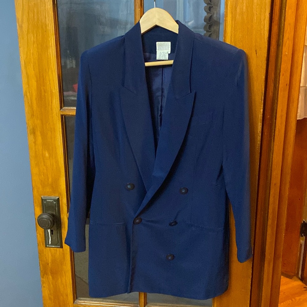 Vintage longline navy blazer 100% Silk